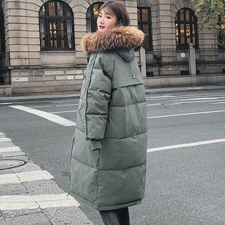 Furry Trim Hooded Padded Midi Zip-up Coat