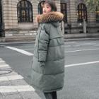 Furry Trim Hooded Padded Midi Zip-up Coat