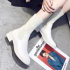 Knit Panel Chunky Heel Ankle Boots