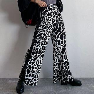 High-waist Zebra Printed Side-slit Pants