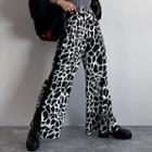 High-waist Zebra Printed Side-slit Pants
