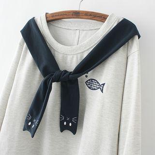 Embroidered Cat And Fish Sweatshirt