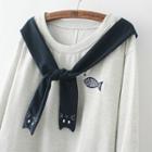 Embroidered Cat And Fish Sweatshirt