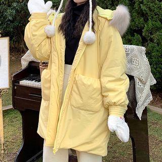 Plain Loose-fit Hooded Cardigan Yellow - One Size