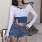 Set: Long-sleeve Crop Top + Single-strap Camisole
