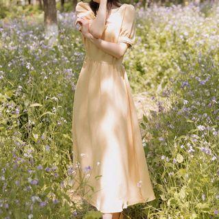Short-sleeve Square Neck Midi A-line Dress