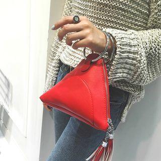 Ring-accent Plain Tassel Pyramid Handbag