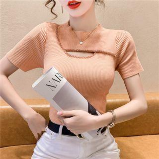 Short-sleeve Asymmetrical Cutout Ribbed T-shirt