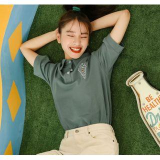Ice-cream Embroidered Elbow-sleeve Polo Shirt