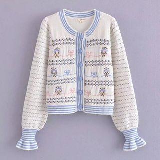 Bell-sleeve Print Cardigan