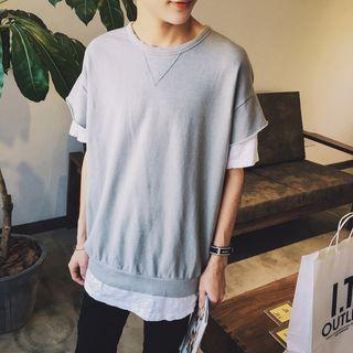Short-sleeve Mock Two-piece T-shirt