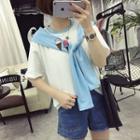 Ice Cream Embroidered Color Panel Short Sleeve T-shirt