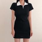 Short-sleeve Contrast Collar Mini Sheath Polo Dress