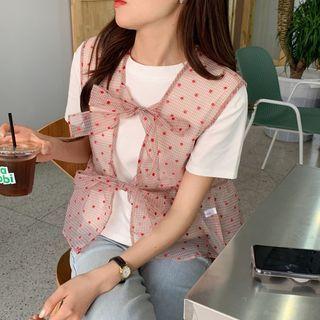 Set: Dotted Vest + Short-sleeve T-shirt Set Of 2 - Vest & T-shirt - Pink & White - One Size