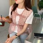 Set: Dotted Vest + Short-sleeve T-shirt Set Of 2 - Vest & T-shirt - Pink & White - One Size