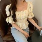 Puff-sleeve Floral Top Cream White - One Size