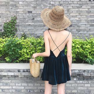 Open-back Velvet V-neck Jumpsuit