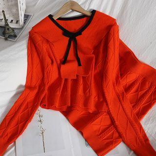 Set: Bow Sweater + A-line Knit Skirt