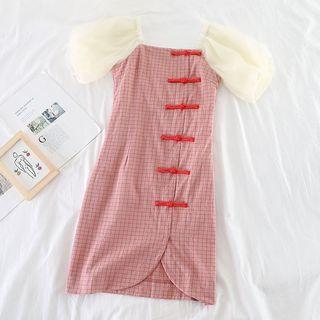Square-neck Puff-sleeve Qipao Dress