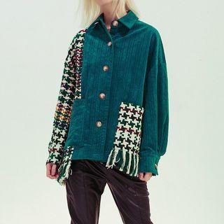 Houndstooth Panel Fringed Shirt