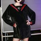 Crescent Embroidered Sailor Collar Pullover Black - One Size