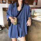 Set: 3/4-sleeve Plain Blazer + Camisole Top + Shorts