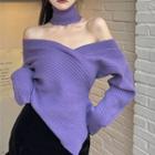 Set: Asymmetrical Sweater + Scarf Set - Sweater & Scarf - Purple - One Size