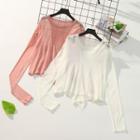 Long-sleeve Slit Back T-shirt