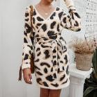 Leopard Print Tie-waist Mini Bodycon Dress