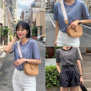 Short-sleeve Striped Lightweight Knit Top