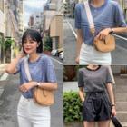 Short-sleeve Striped Lightweight Knit Top