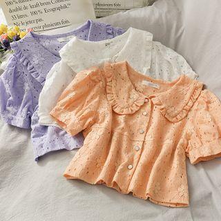 Eyelet Peter Pan-collar Crop Shirt