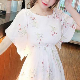 Floral Chiffon Lace-up Short-sleeve Dress