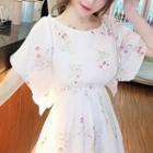 Floral Chiffon Lace-up Short-sleeve Dress