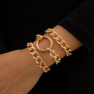 Set Of 3: Chunky Alloy Bracelet (assorted Designs)