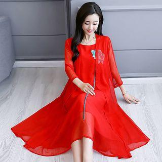 Set: Long Light Jacket + Embroidered Dress