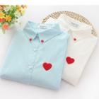 Heart Embroidered Long-sleeve Blouse (heart Buttons)