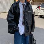 Front Pocket Faux-leather Zip Jacket