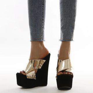 Studded Platform Wedge Heel Slide Sandals