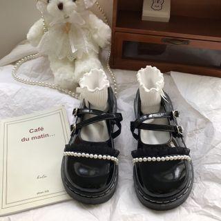 Cross Strap Beaded Mary Janes Shoes