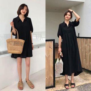 Elbow-sleeve V-neck Collar Dress