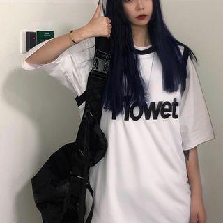 Sleeveless Contrast Trim Embroidered Letter T-shirt White - One Size