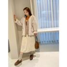 V-neck Piped Sherpa-fleece Jacket With Scarf