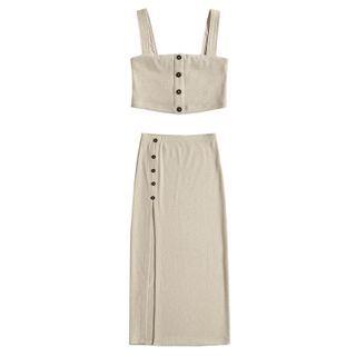 Crop Camisole Top / Midi A-line Skirt