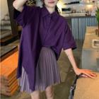 Short-sleeve Oversized Shirt / Mini Pleated Skirt