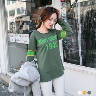 Lettering Raw-edge Round-neck Sweatshirt
