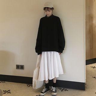 Set: Plain Loose-fit Sweatshirt + Plain Skirt