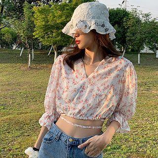 Short-sleeve Floral Print Cropped Blouse / Midi Skirt