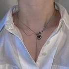 Heart Pendant Faux Gemstone Layered Alloy Choker Silver - One Size