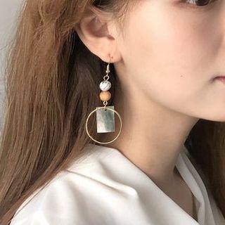 Non-matching Bead Rectangle & Hoop Dangle Earring